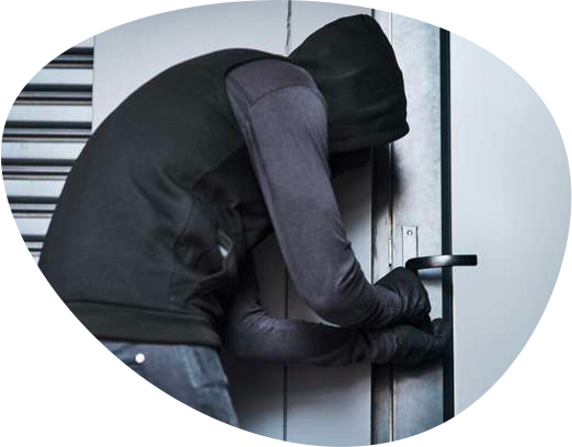 Illustration of a burglar attempting to break a door lock