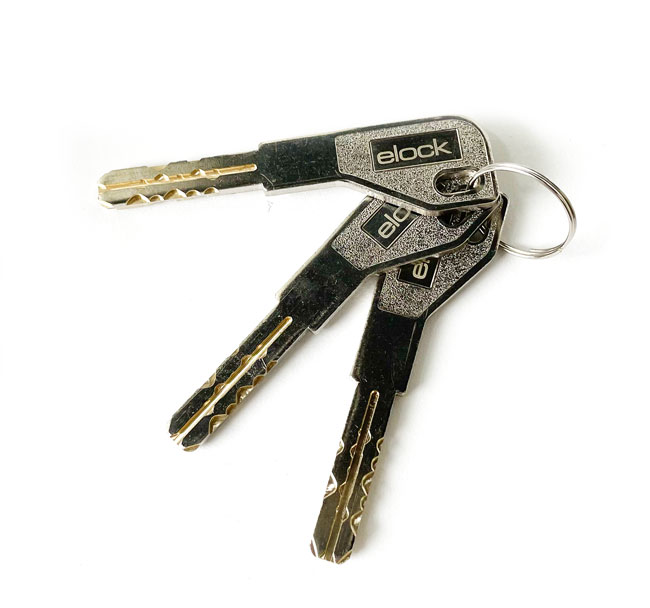Three physical elock keys on a keyring