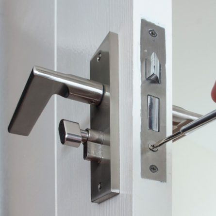 Installing a lock on a wooden or aluminum door